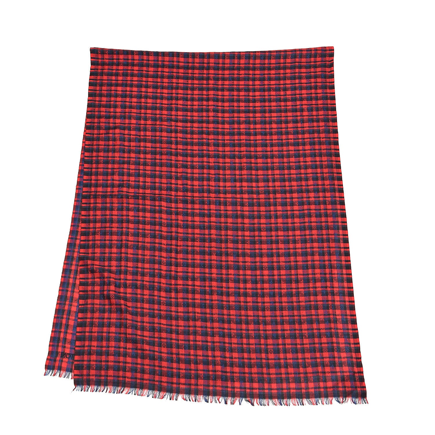 Louis Vuitton Silk Wool Etole Monogram Checks Scarf Rouge 3 of 5