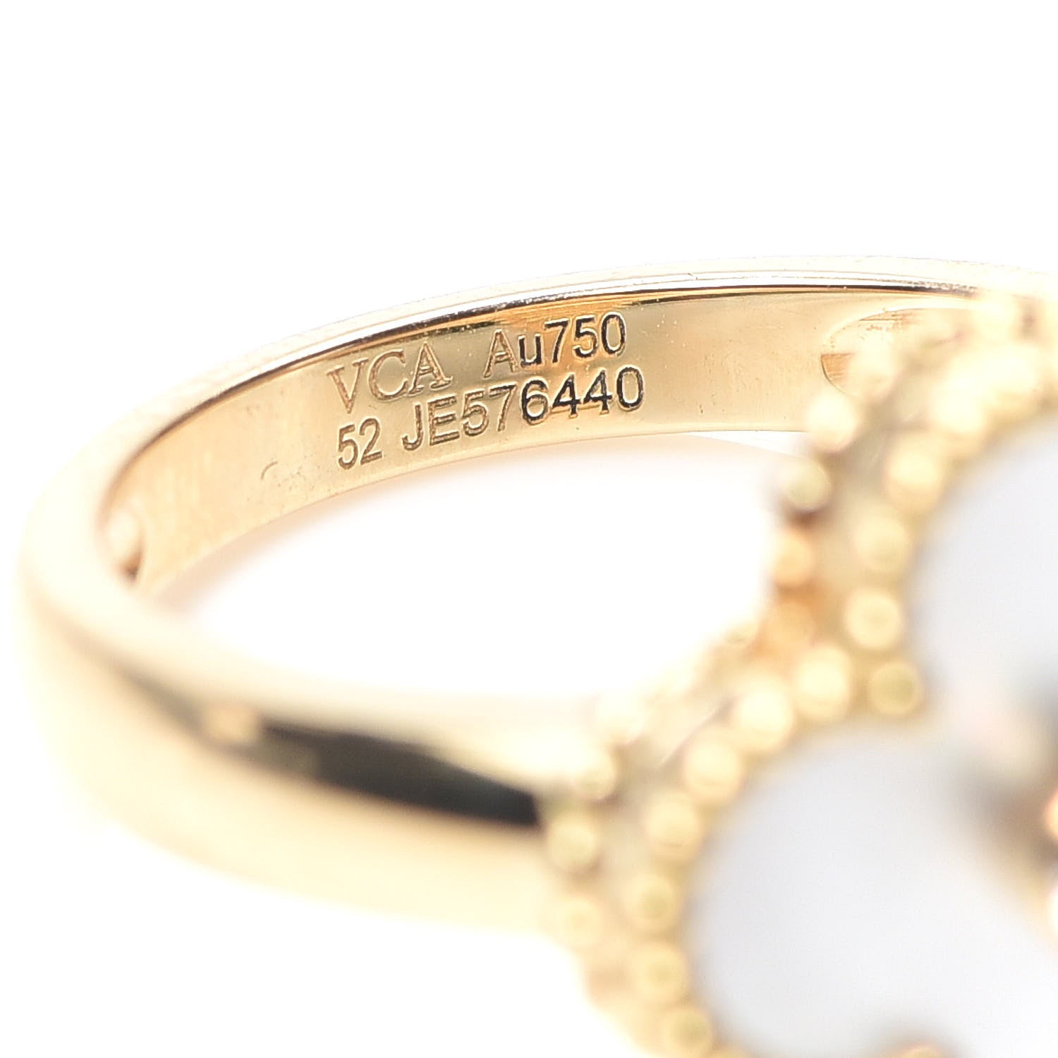 Van Cleef & Arpels 18K Yellow Gold Diamond Mother of Pearl Vintage Alhambra Ring 52 6 4 of 6