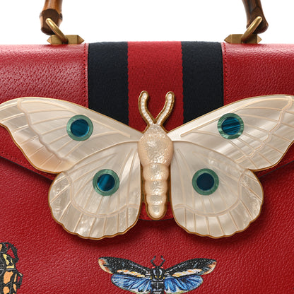 Gucci Calfskin Bamboo Web Medium Falena Moth Top Handle Bag Hibiscus Red 8 of 12