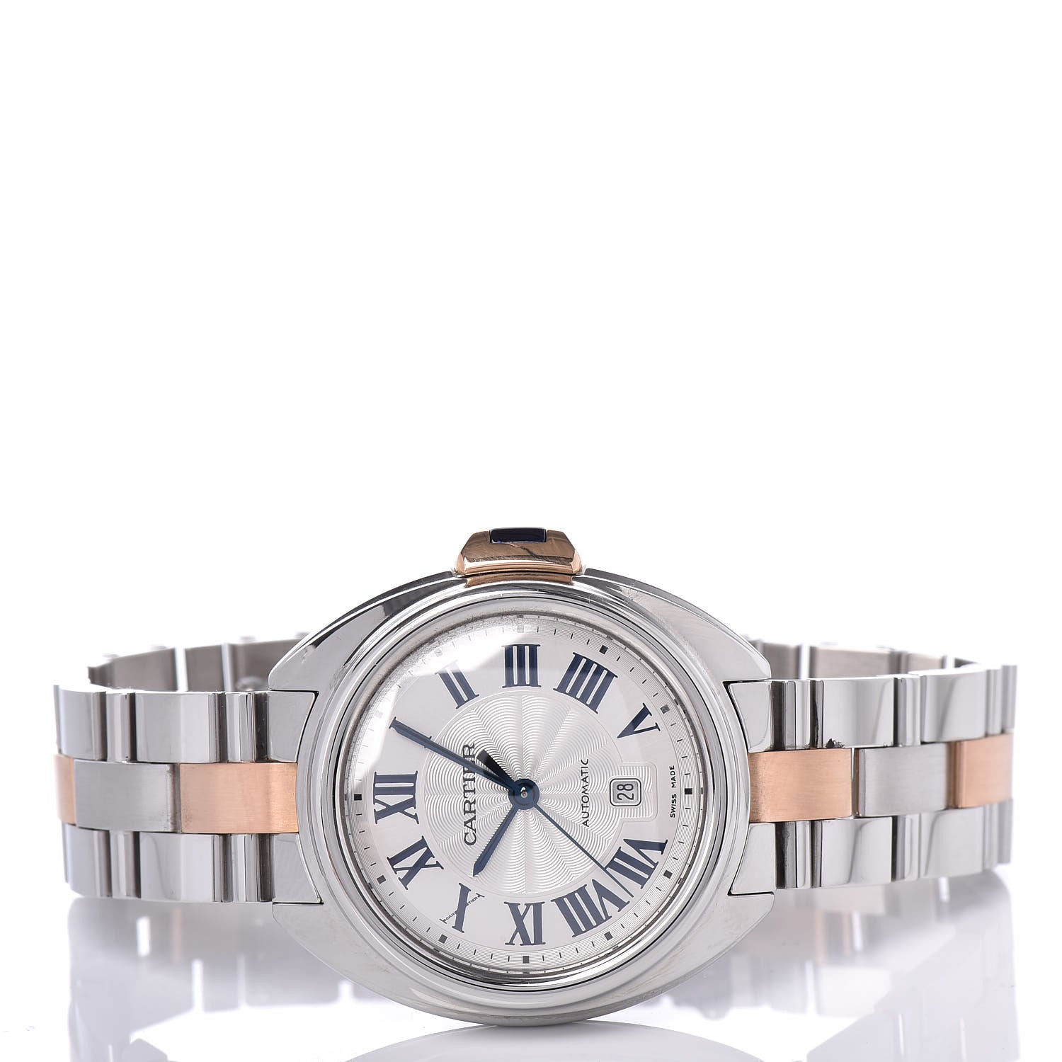 Cartier Stainless Steel 18K Pink Gold 31mm Cle De Automatic Watch 3 of 9