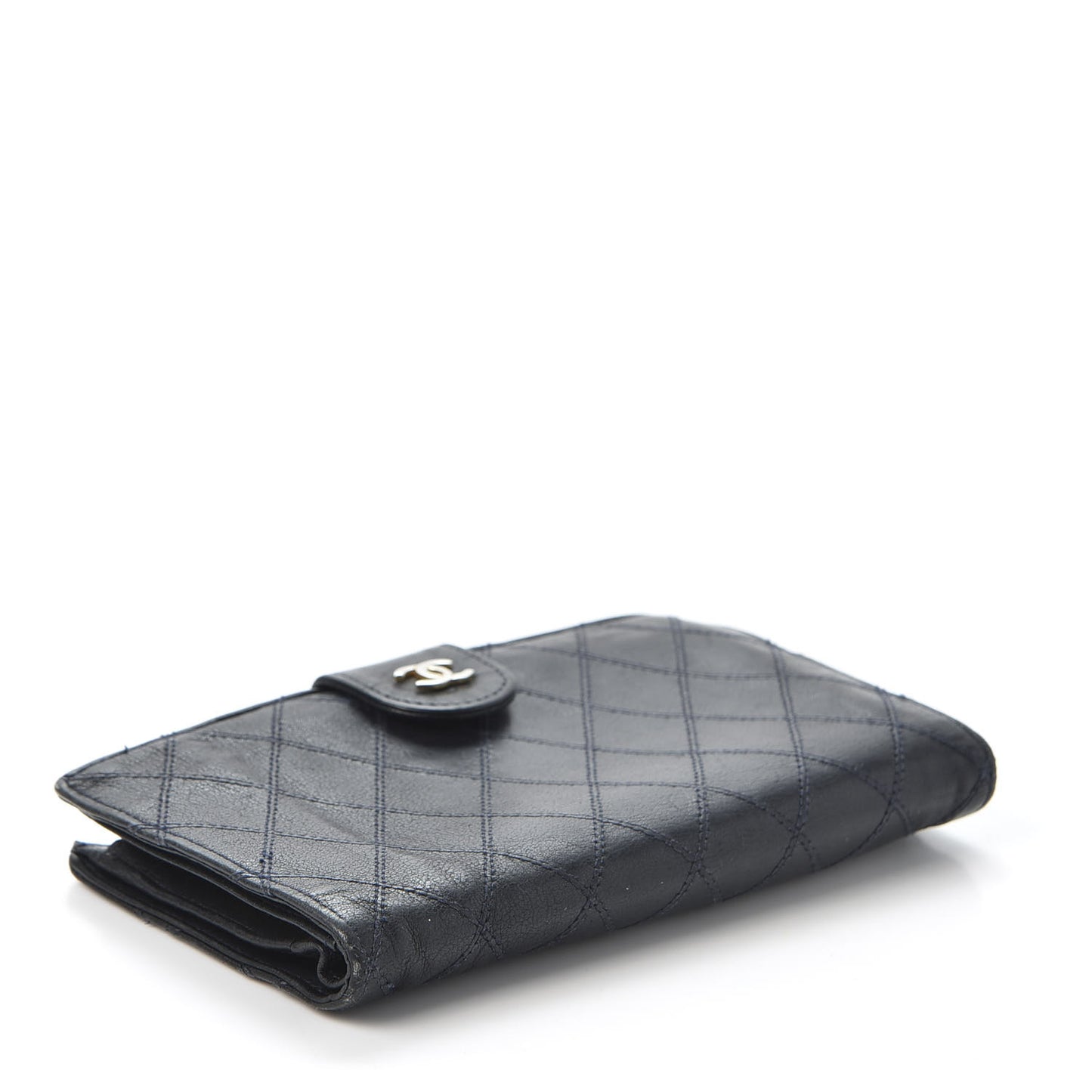 Lambskin Diamond Stitched French Wallet Black