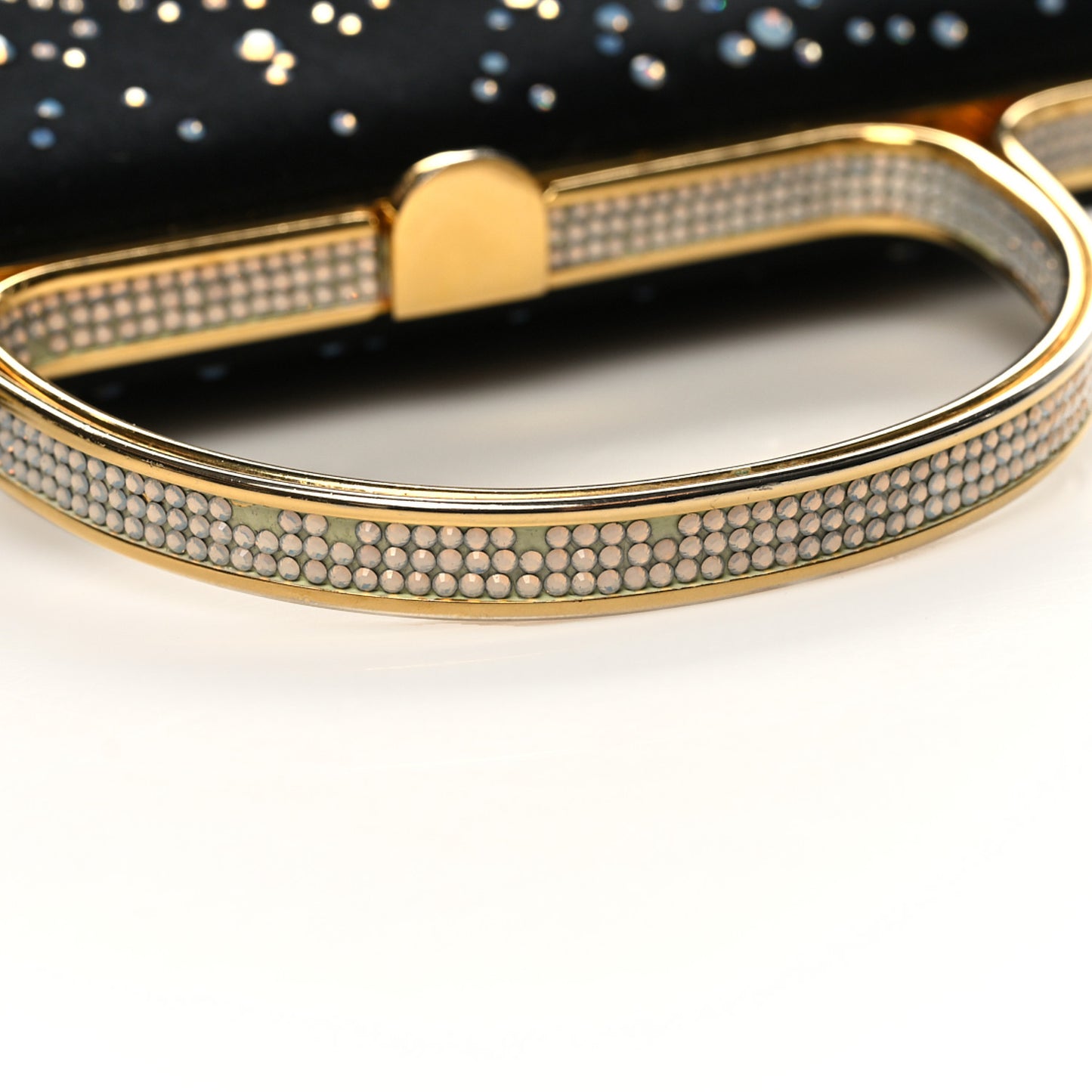 Crystal Trim Satin Evening Bag Clutch Black