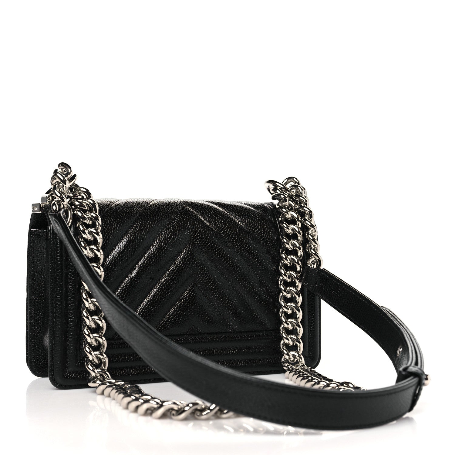 Chanel Caviar Chevron Quilted Small Boy Flap Black 3 of 10