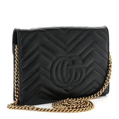 Gucci Calfskin Matelasse GG Marmont Chain Wallet Black 3 of 12