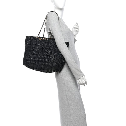Chanel Raffia Effect Calfskin Coco Beach Shopping Tote Black 2 of 10