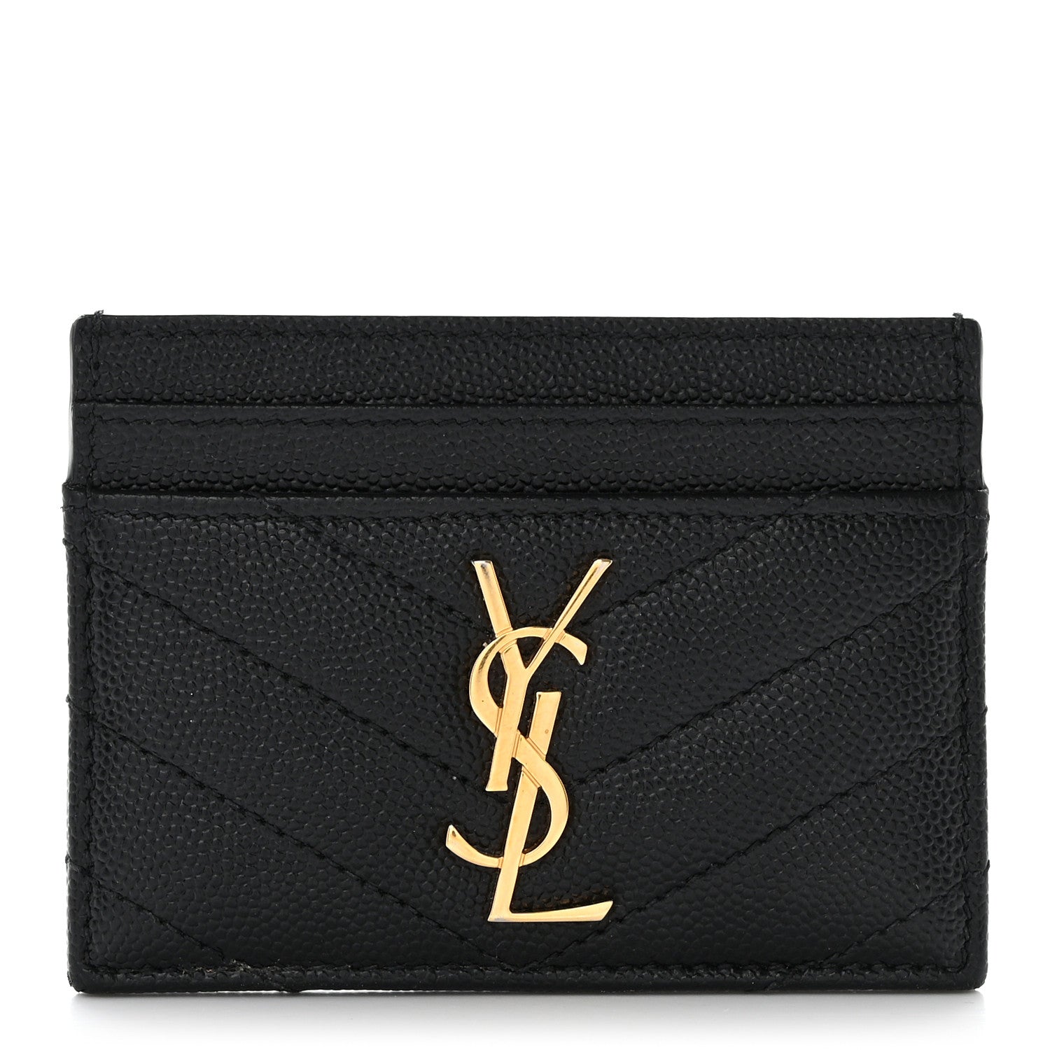 Saint Laurent Grain De Poudre Matelasse Chevron Monogram Credit Card Case Black 1 of 8