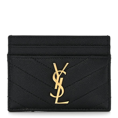 Saint Laurent Grain De Poudre Matelasse Chevron Monogram Credit Card Case Black 1 of 8