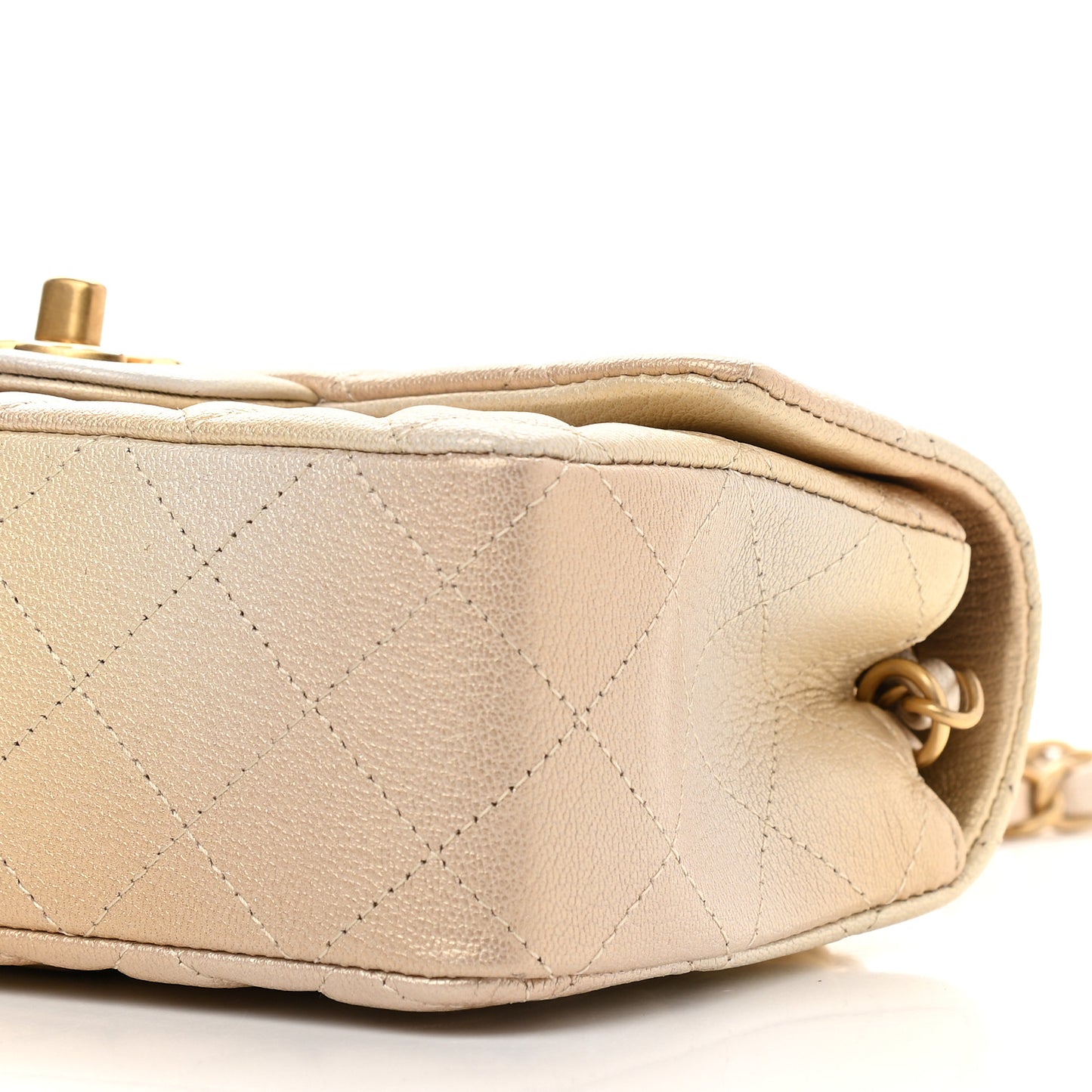 Metallic Goatskin Quilted Mini Rectangular Flap Gold