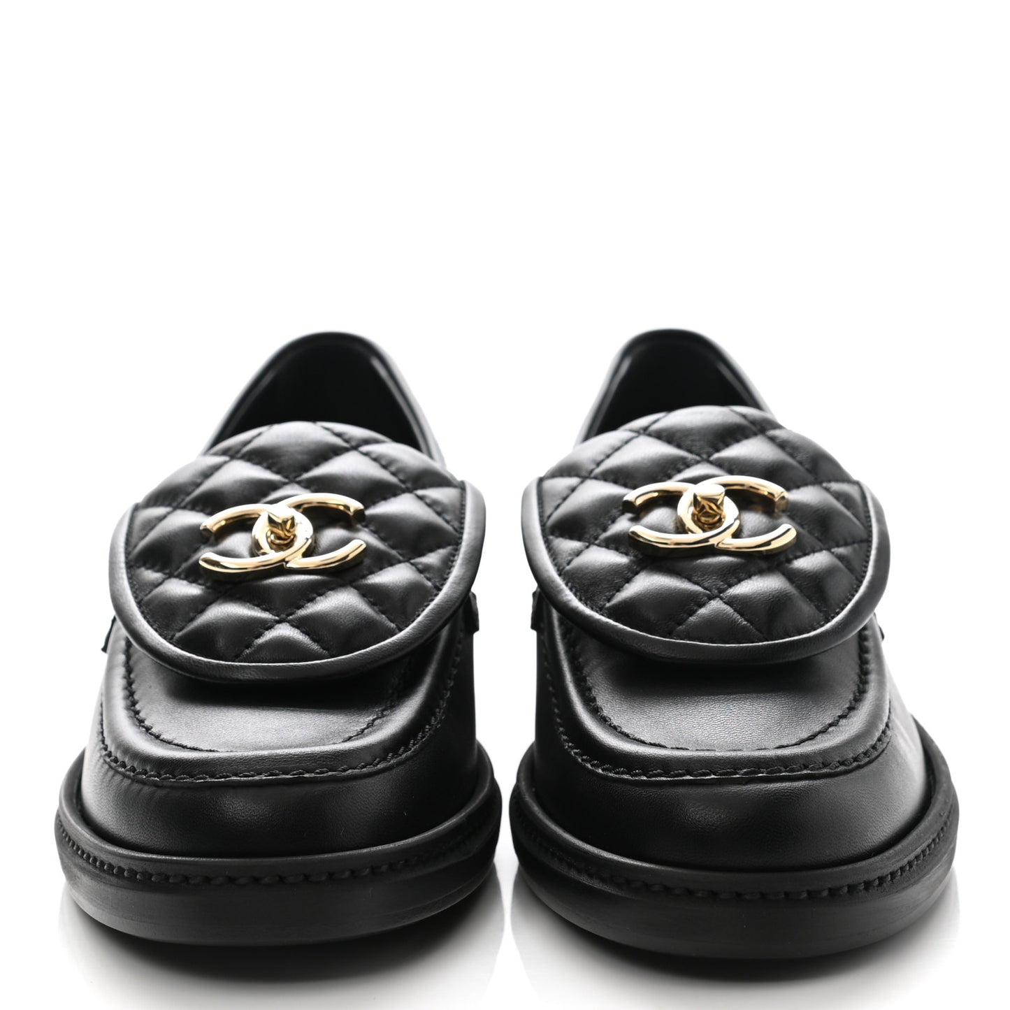 Lambskin Quilted CC Turnlock Loafers 38 Black