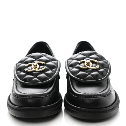 Chanel Lambskin Quilted CC Turnlock Loafers 38 Black 2 of 8