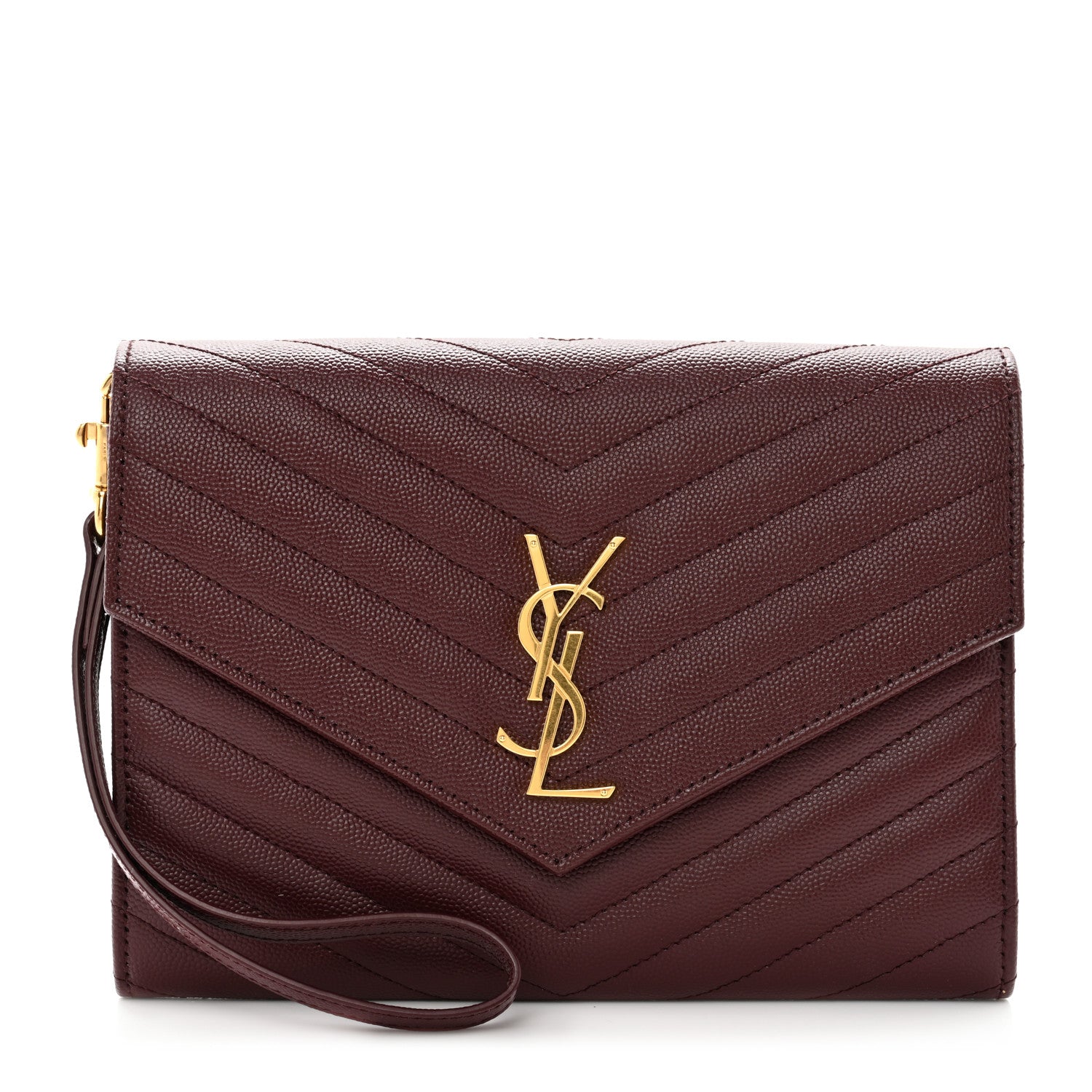 Saint Laurent Grain De Poudre Matelasse Chevron Monogram Envelope Clutch Rouge Legion 1 of 8