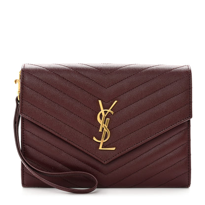 Saint Laurent Grain De Poudre Matelasse Chevron Monogram Envelope Clutch Rouge Legion 1 of 8