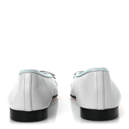 Chanel Lambskin Grosgrain Cap Toe CC Ballerina Flats 37 Light Blue Black 5 of 13