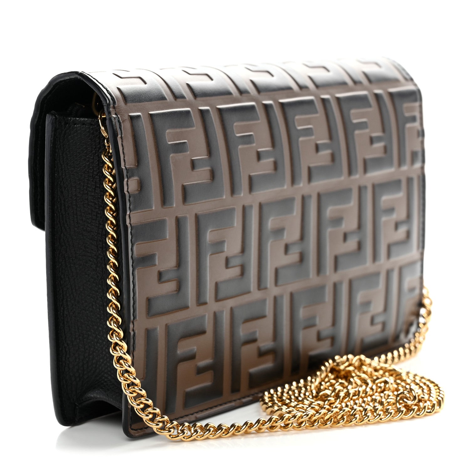 Fendi Vitello Cruise F is Fendi Bi-Color FF 1974 Embossed Medium Envelope Wallet On Chain Black Maya 3 of 12