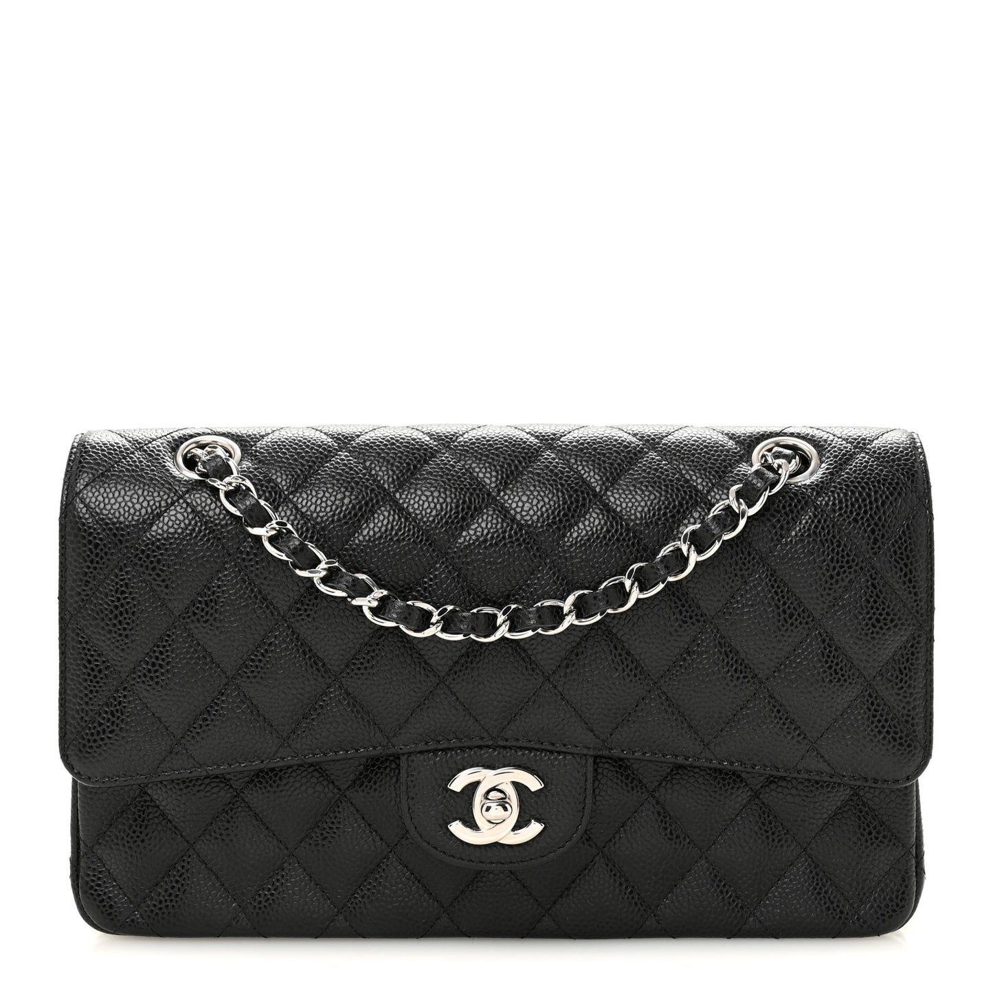 Caviar Quilted Medium Double Flap Black