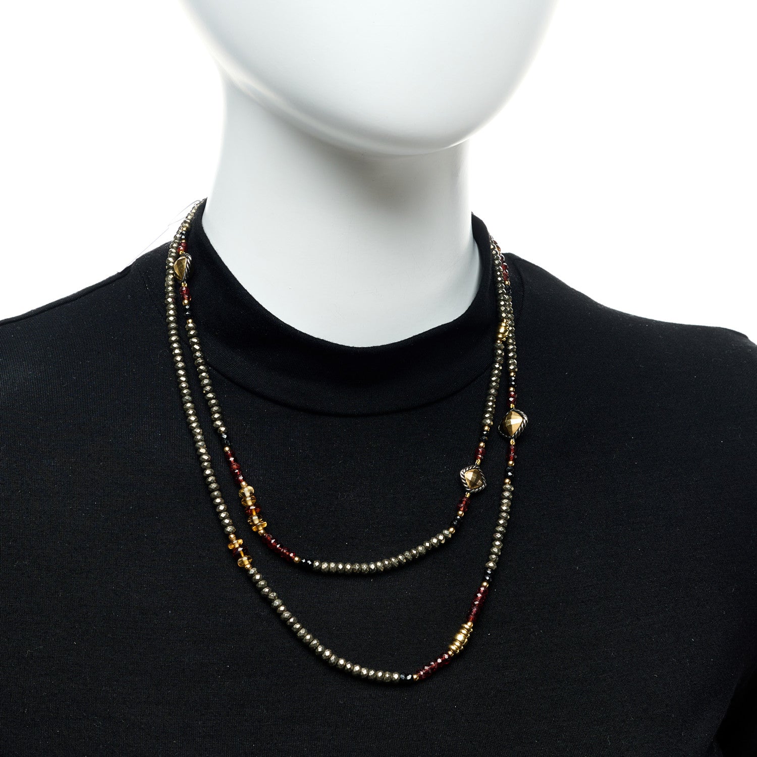 David Yurman Sterling Silver 18K Yellow Gold Black Onyx Citrine Garnet Bead Toggle Necklace 2 of 5