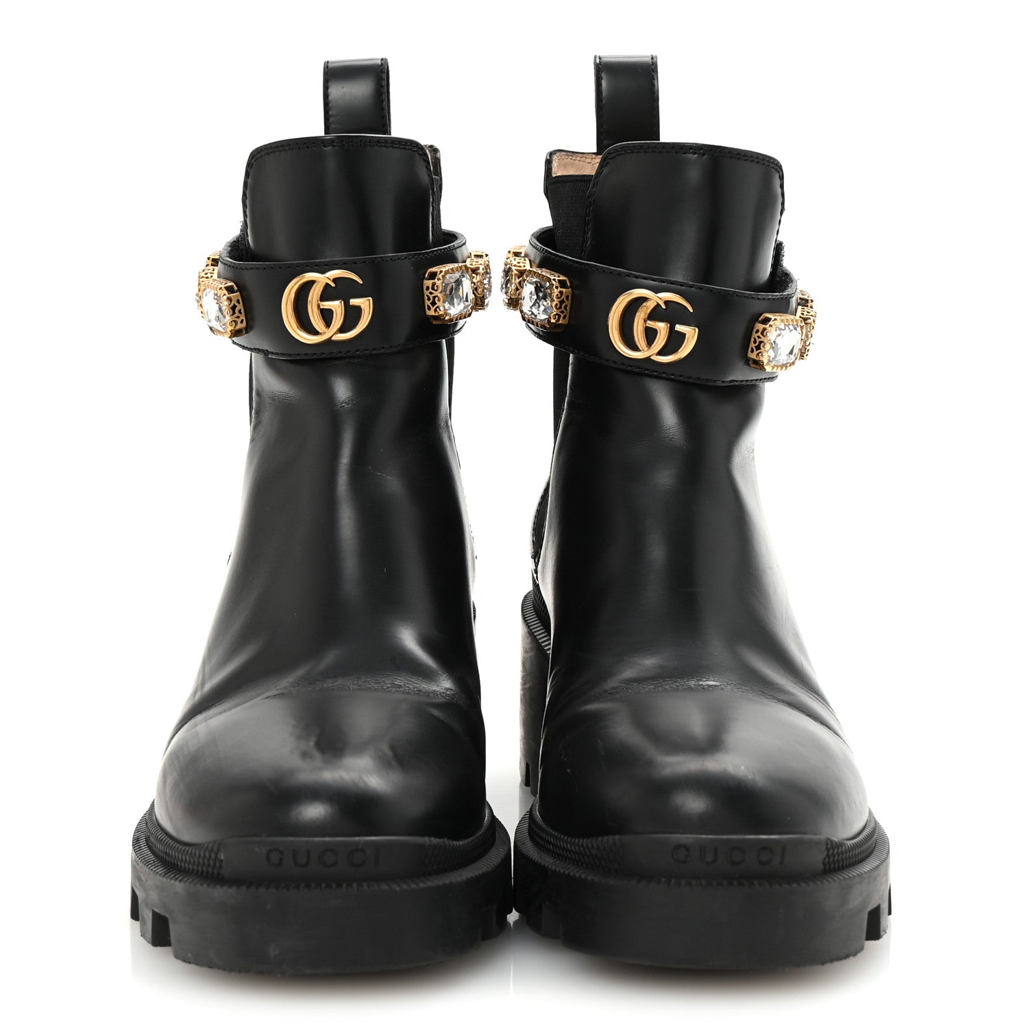 Gucci Calfskin Crystal GG Trip Chelsea Ankle Boots 36.5 Black 3 of 9