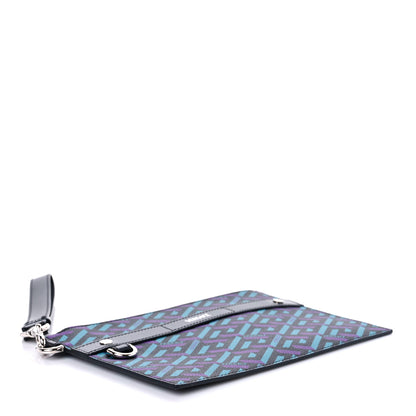 Versace Coated Canvas Calfskin Mens La Greca Zip Pouch Black Blue Purple 4 of 8
