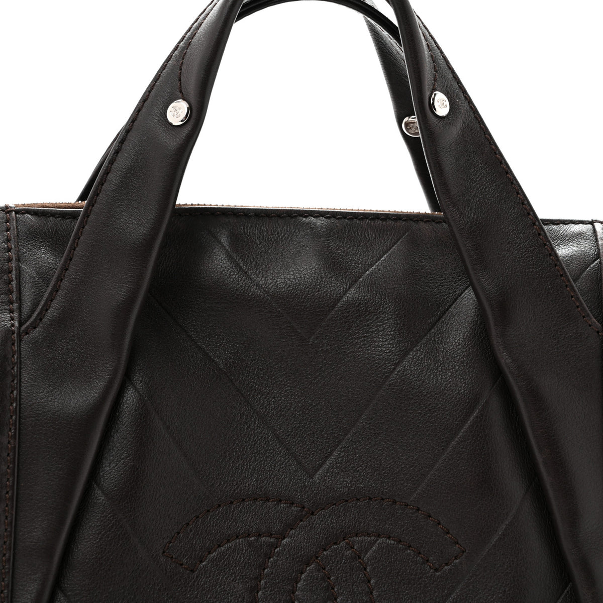 Chanel Calfskin Chevron CC All Day Long Boston Brown 8 of 12