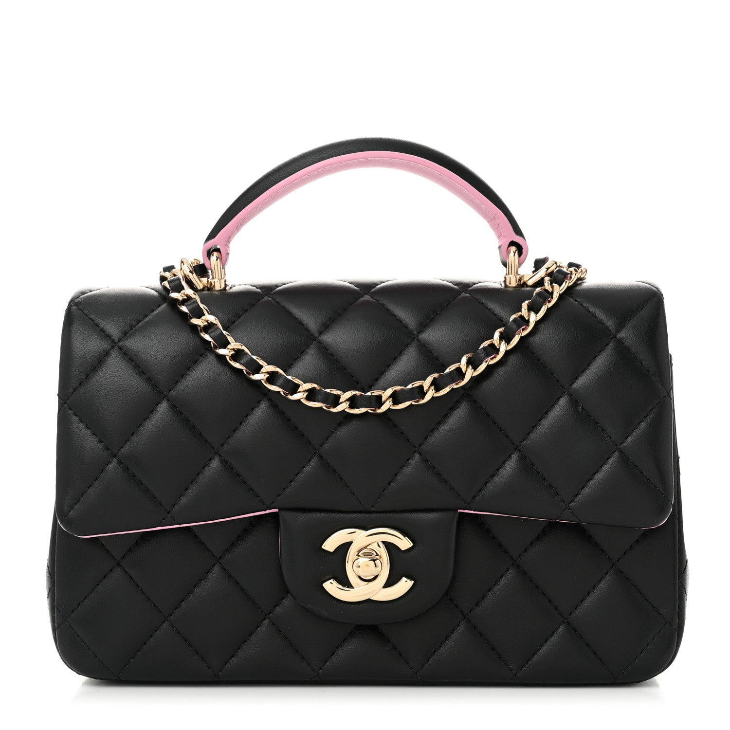 Chanel Lambskin Quilted Bi-Color Mini Top Handle Rectangular Flap Black Lilac 1 of 11