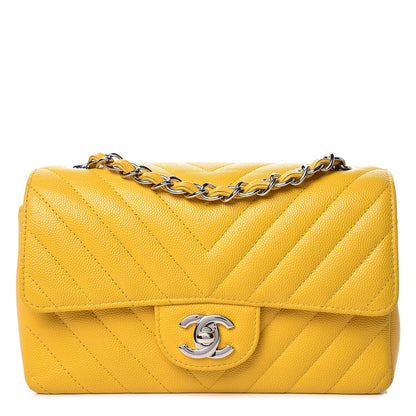 Chanel Caviar Chevron Quilted Mini Rectangular Flap Yellow 1 of 14