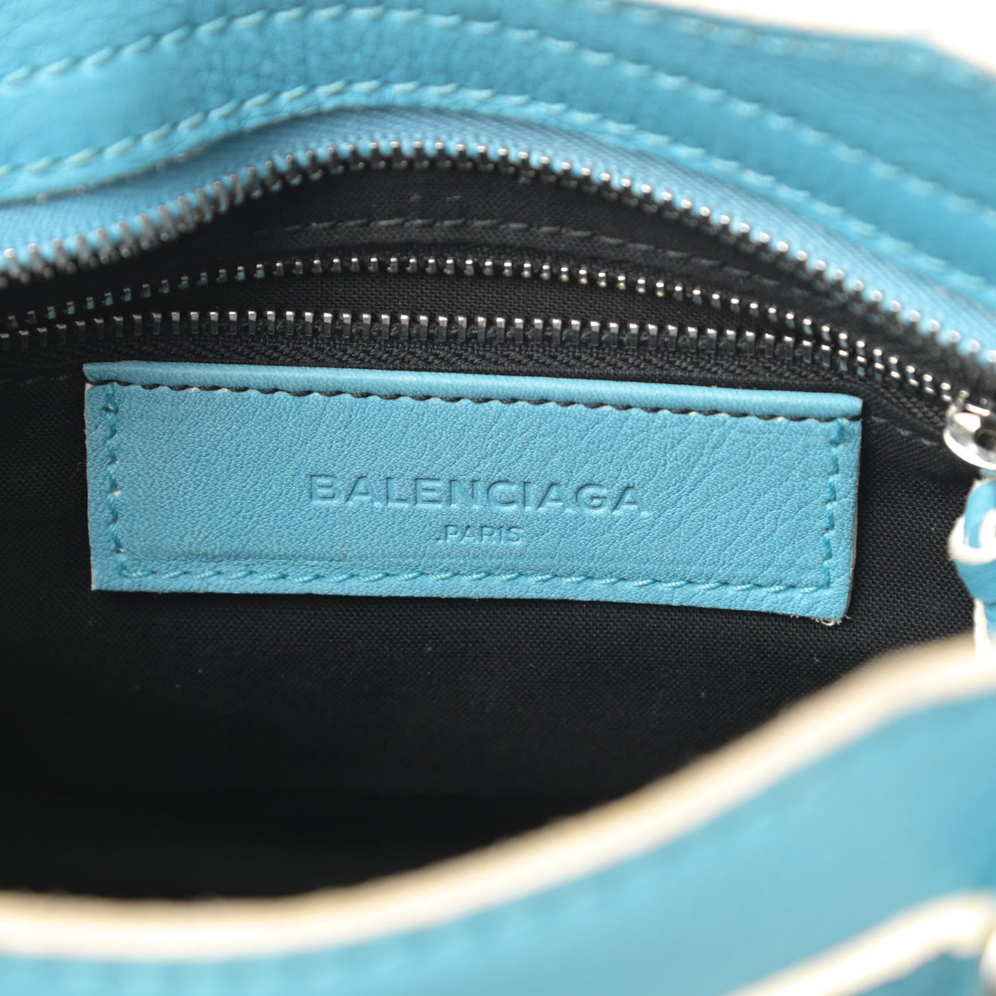 Supple Grained Calfskin Classic Silver Hardware Highlight Mini City Bleu Caraibes