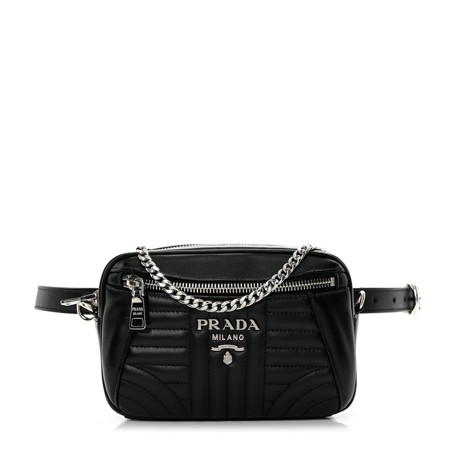 Prada Soft Calfskin Impunture Diagramme Belt Bag Black 1 of 9