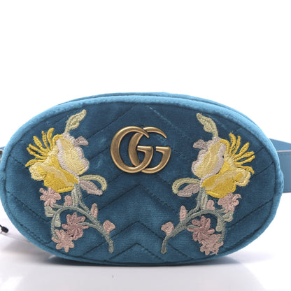 Gucci Velvet Matelasse Embroidered GG Marmont Belt Bag 95 38 Pavone Cyan 10 of 10