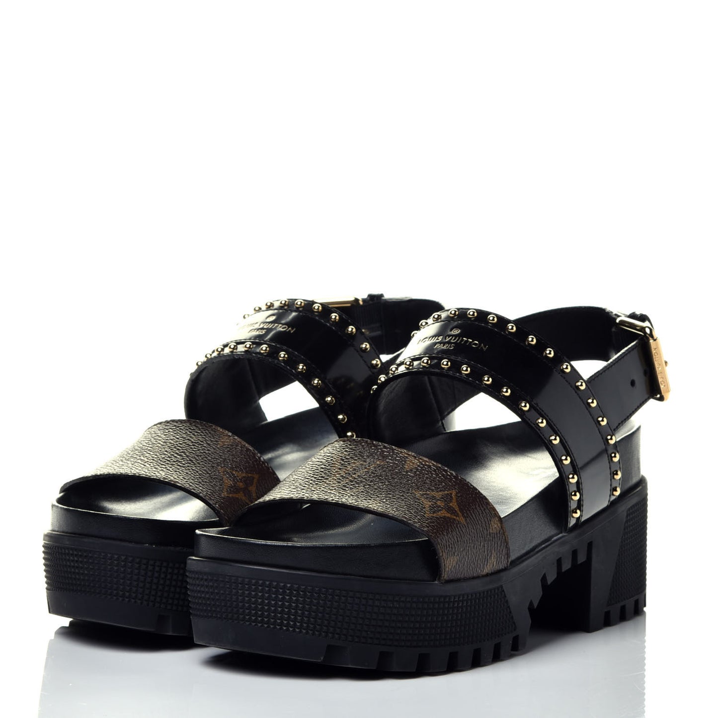 Calfskin Monogram Laureate Platform Sandals 36 Black