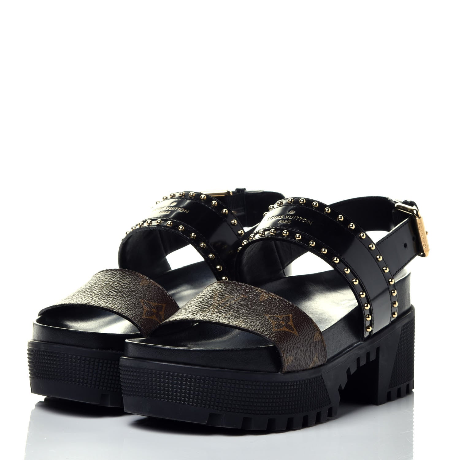 Louis Vuitton Calfskin Monogram Laureate Platform Sandals 36 Black 3 of 10