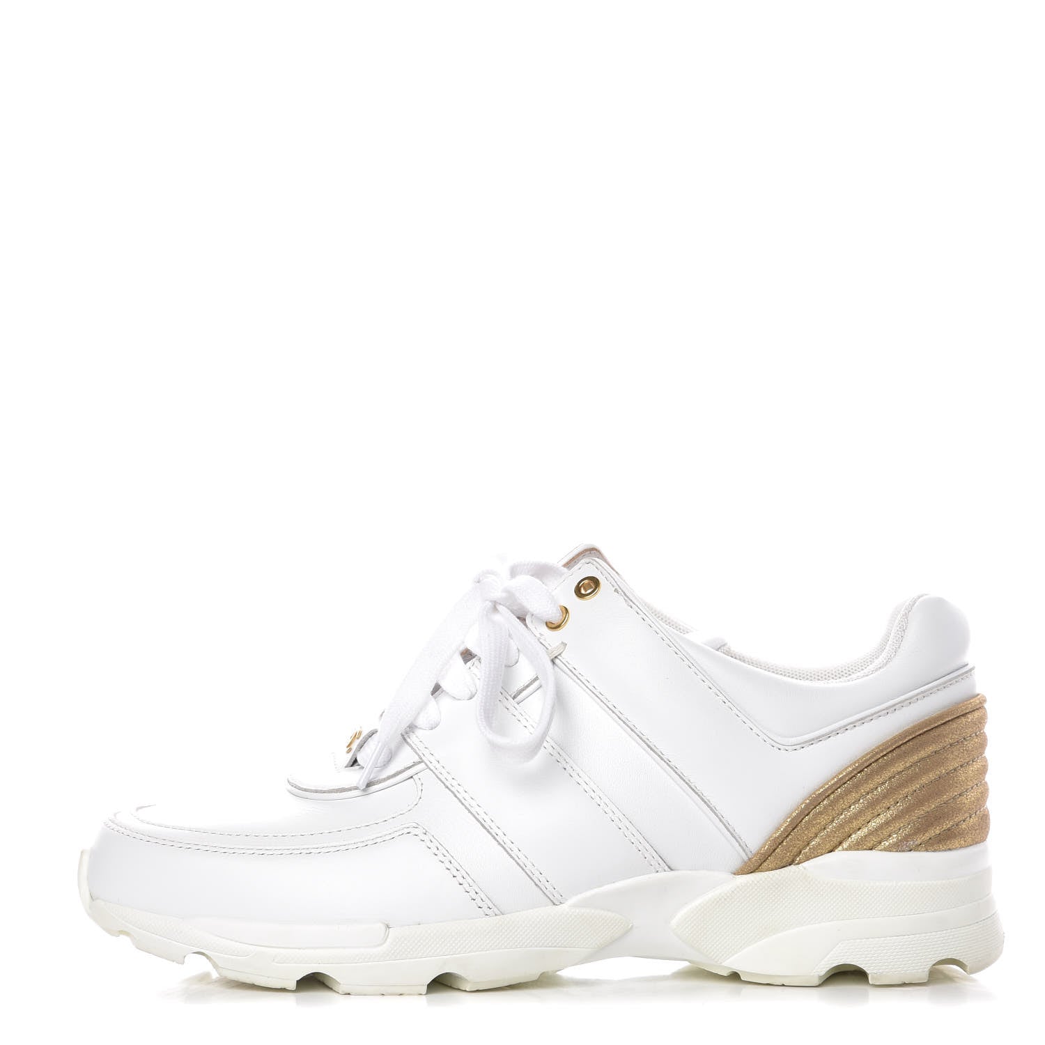 Chanel Calfskin Laminated Womens CC Sneakers 37 White Gold 1 of 9