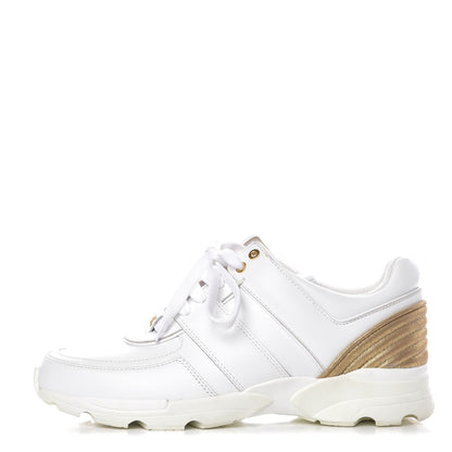 Chanel Calfskin Laminated Womens CC Sneakers 37 White Gold 1 of 9