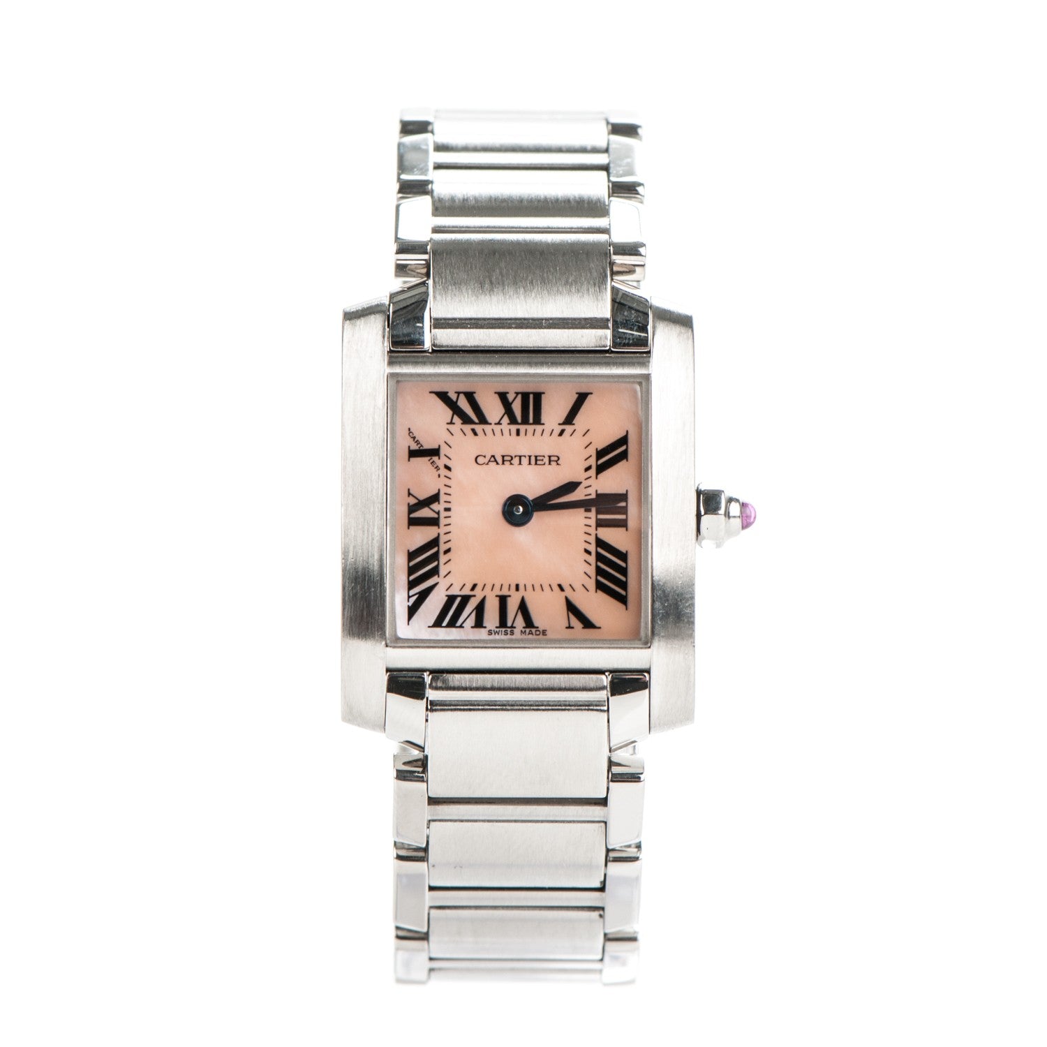 Cartier Stainless Steel Pink Mother of Pearl 20mm Tank Francaise Quartz Watch 1 of 7
