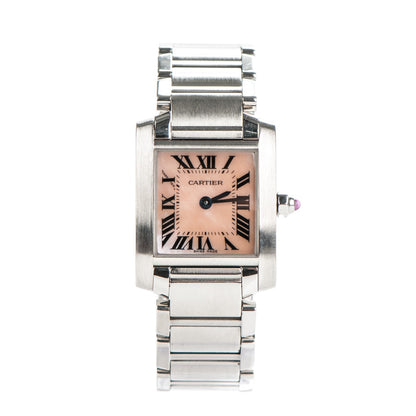Cartier Stainless Steel Pink Mother of Pearl 20mm Tank Francaise Quartz Watch 1 of 7