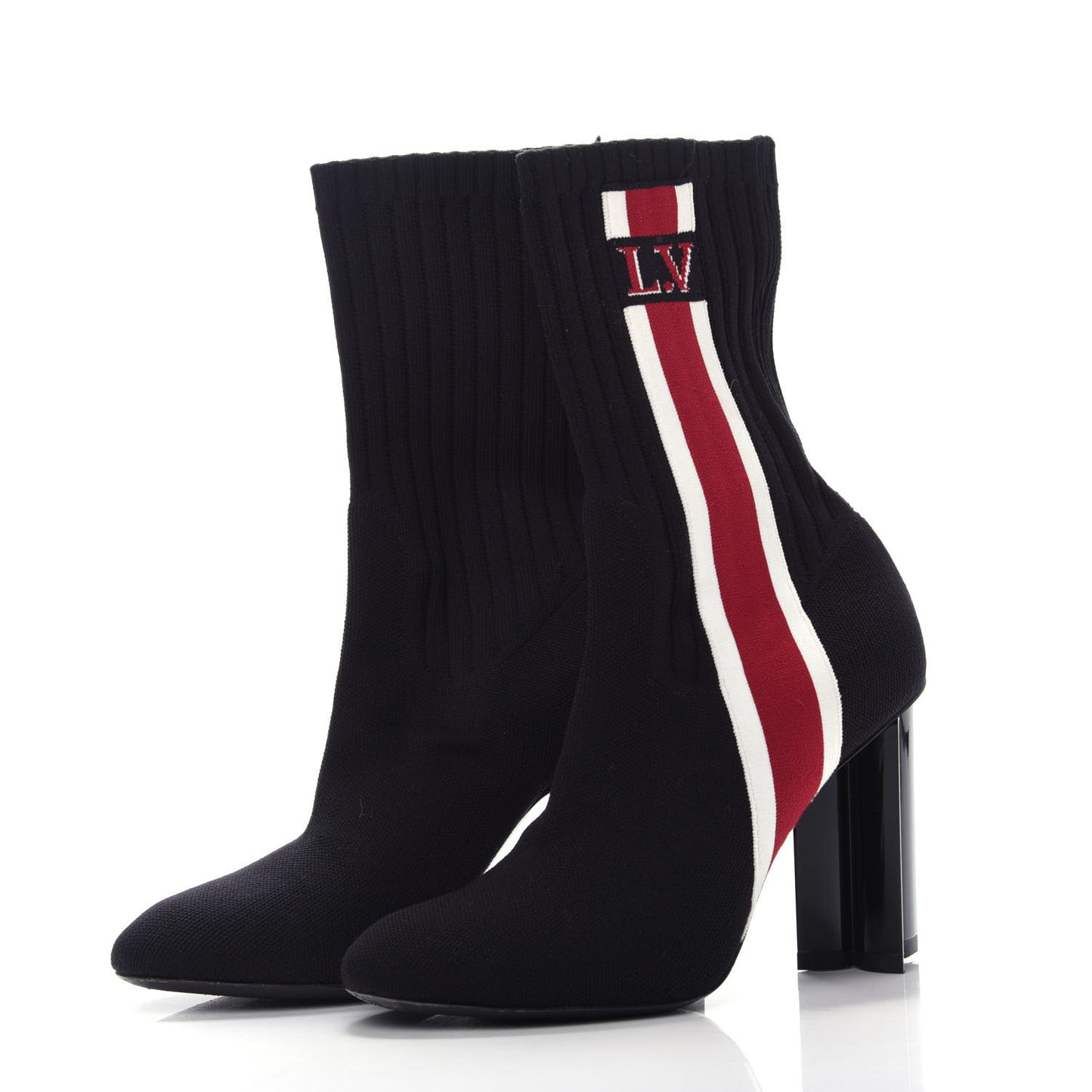 Stretch Fabric Silhouette Stripe Ankle Boots 37.5 Black