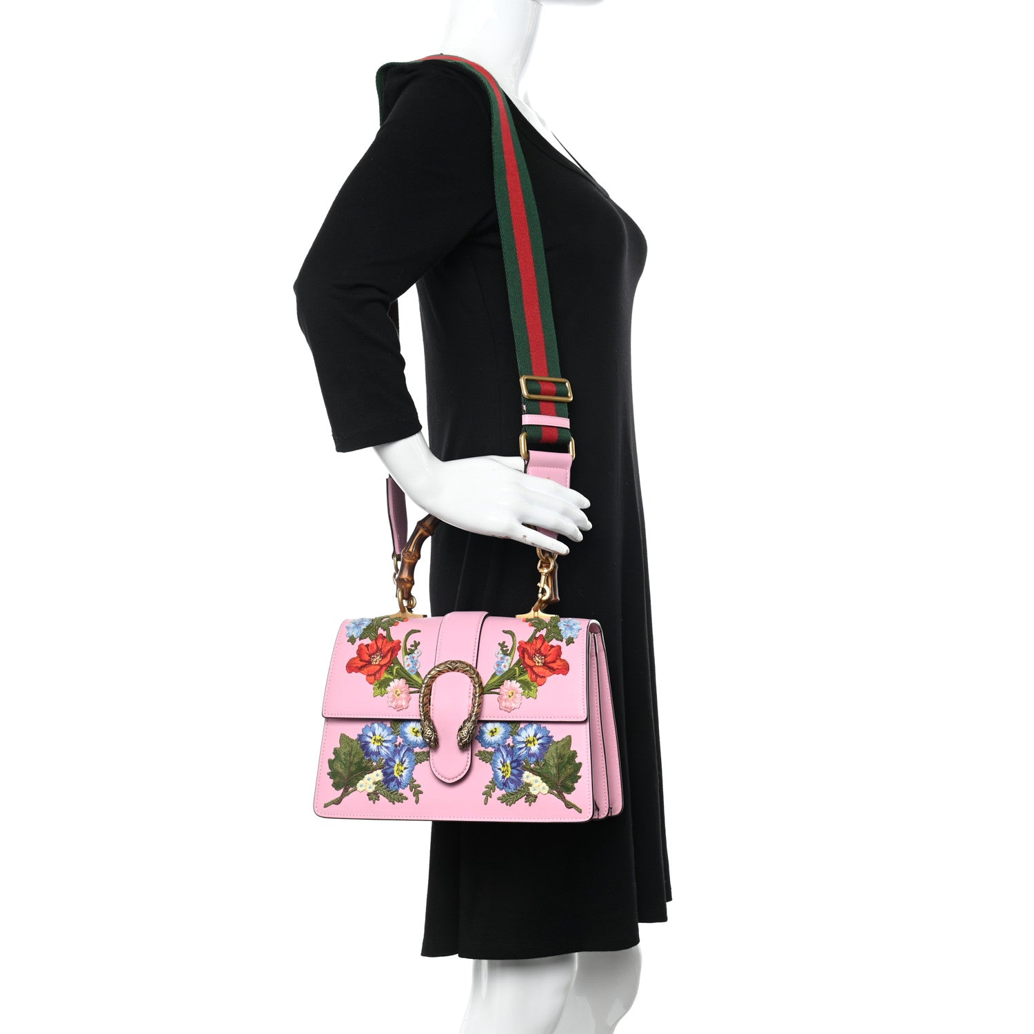 Gucci Calfskin Bamboo Web Embroidered Medium Dionysus Top Handle Bag Pink 2 of 18