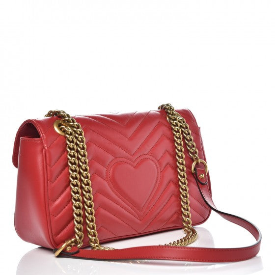 Gucci Calfskin Matelasse Small GG Marmont Shoulder Bag Hibiscus Red 3 of 7