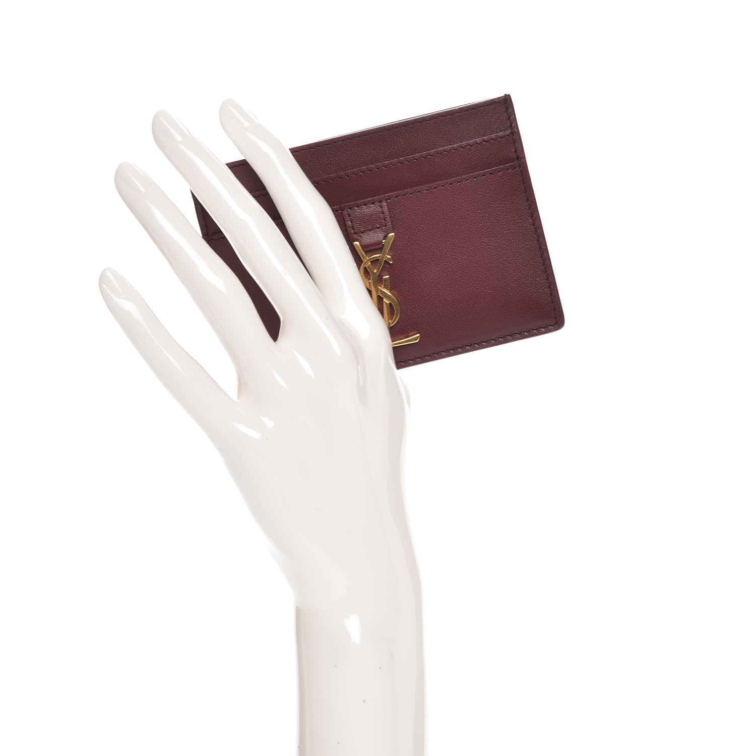Saint Laurent Calfskin Monogram Credit Card Case Dark Red 2 of 8