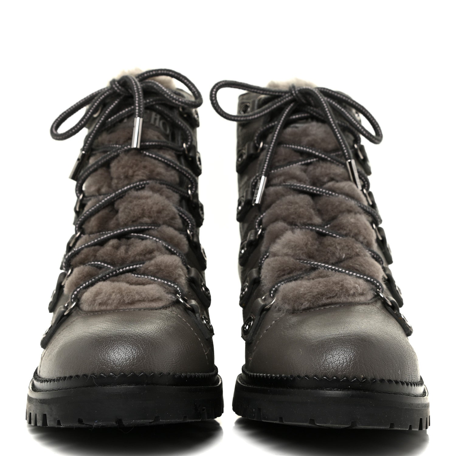 Jimmy Choo Grainy Calfskin Shearling Hillary Flat Boots 38.5 Dark Grey 2 of 9