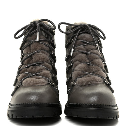 Jimmy Choo Grainy Calfskin Shearling Hillary Flat Boots 38.5 Dark Grey 2 of 9