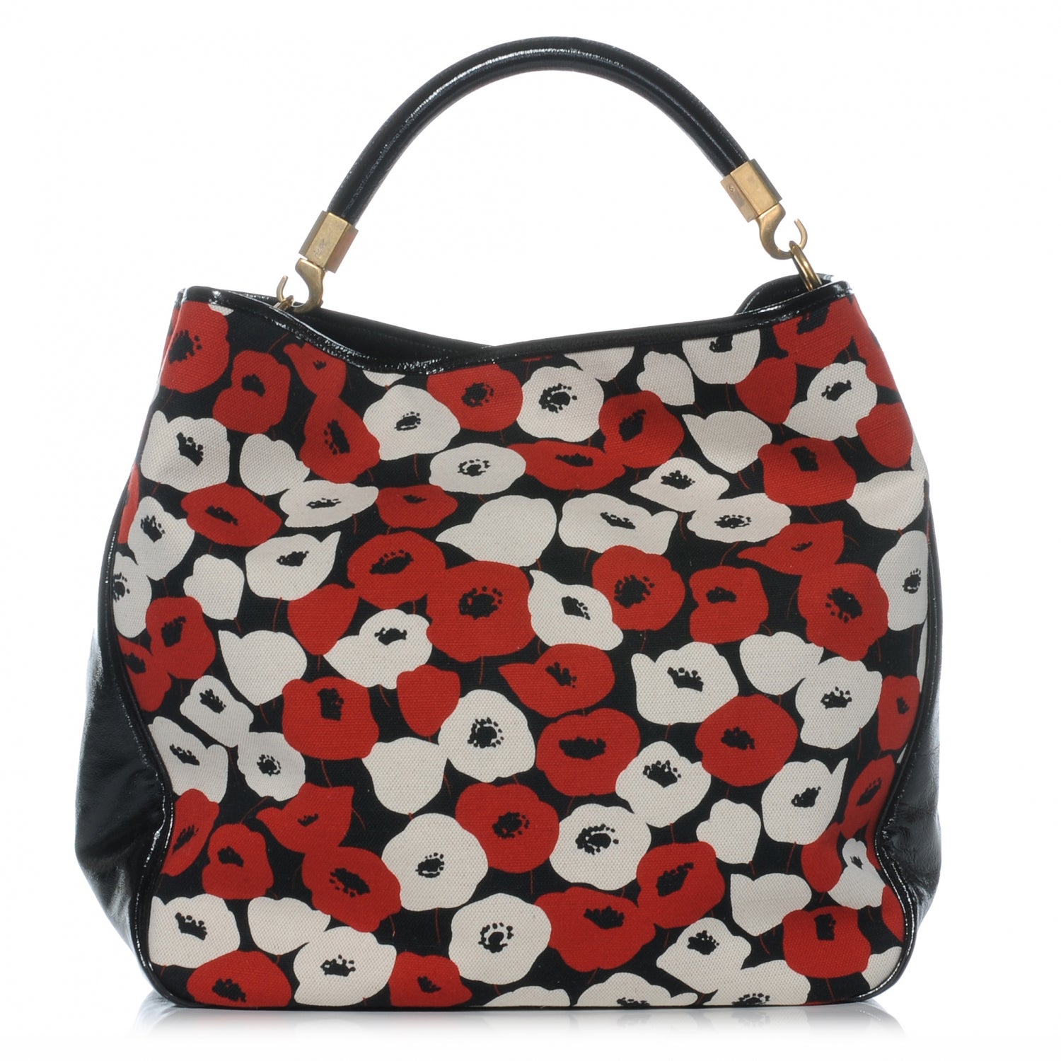 Saint Laurent Patent Leather Canvas Poppy Print Large Roady Hobo Black 1 of 7