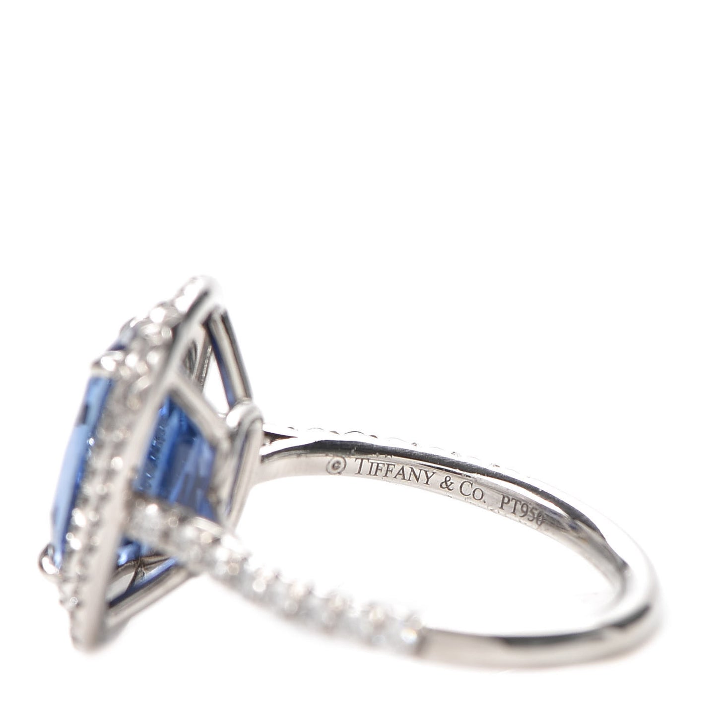 Platinum Diamond Blue Sapphire Soleste Elongated Cushion Cut Ring 53 6.5