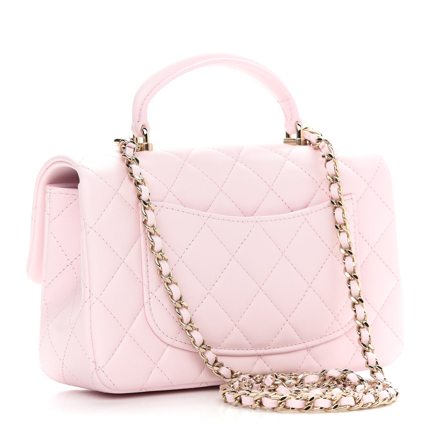 Lambskin Quilted Mini Top Handle Rectangular Flap Light Pink