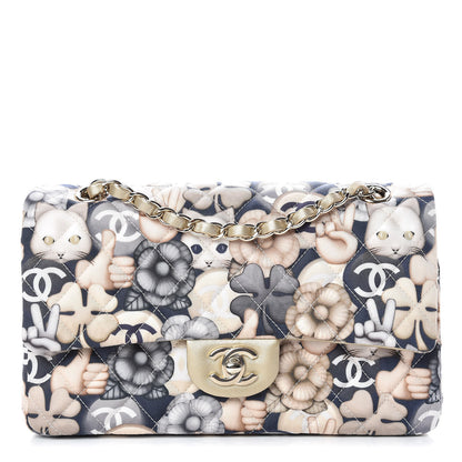 Chanel Nylon Quilted Medium Cat Emoticon Double Flap Navy Gold 1 of 12