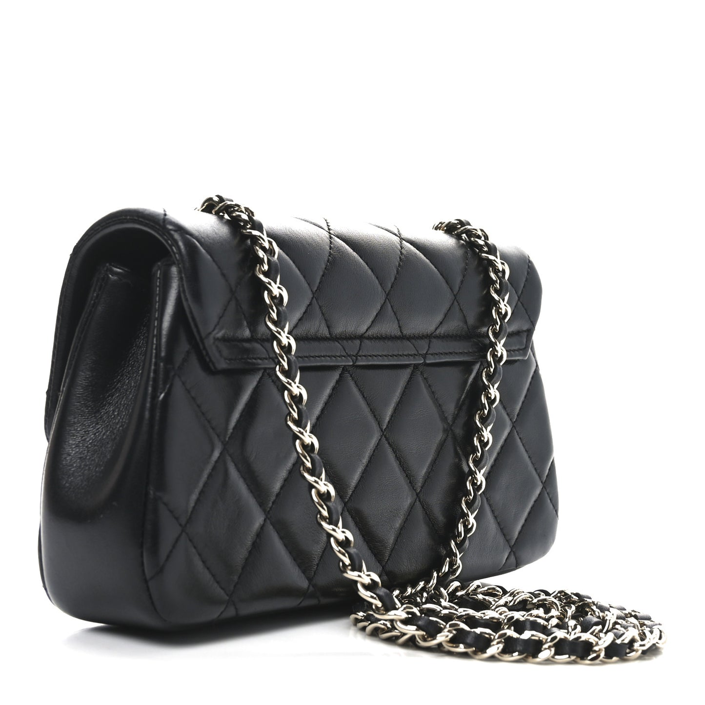 Lambskin Quilted Rectangular Phone Holder Clutch With Chain Black