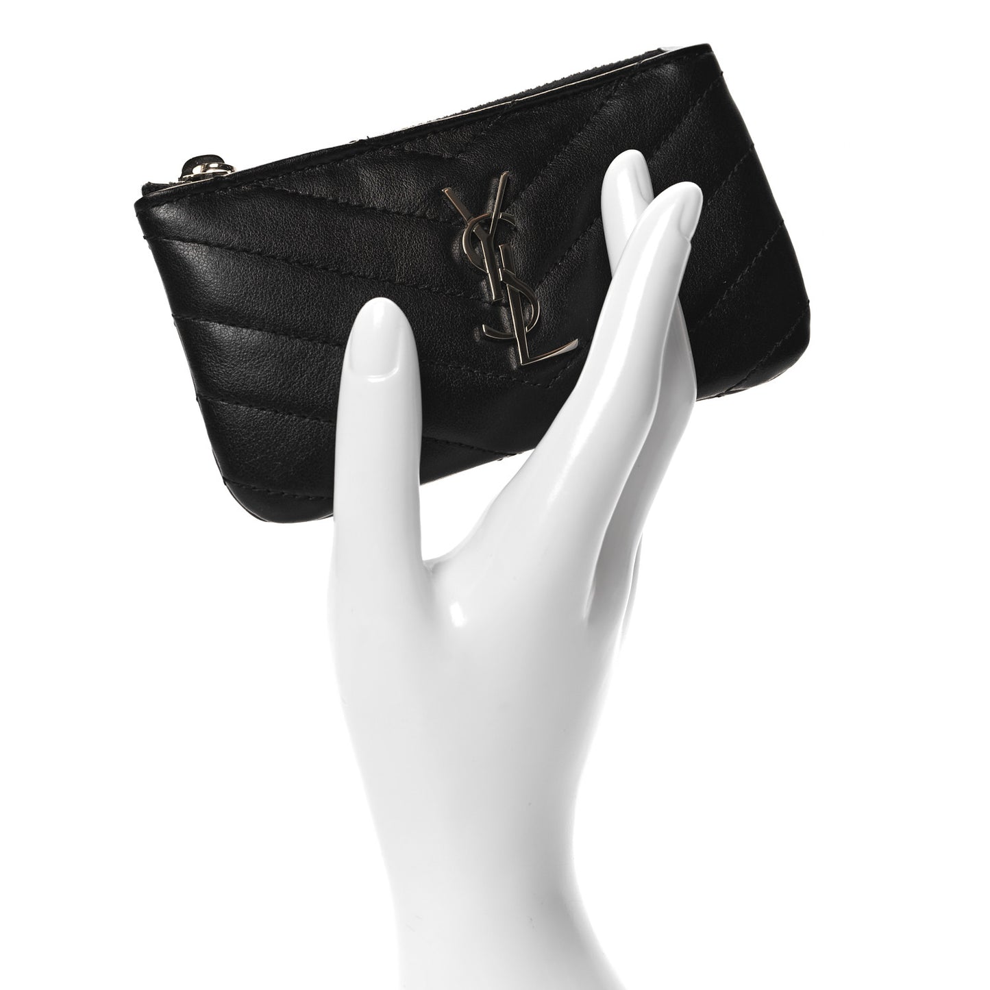 Calfskin Matelasse Monogram Key Pouch Black