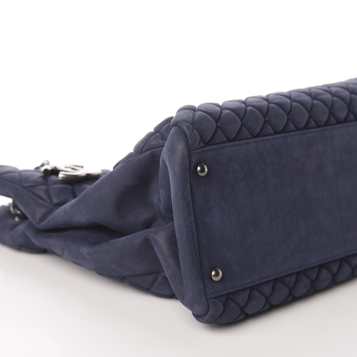 Iridescent Calfskin Quilted New Bubble Tote Dark Blue