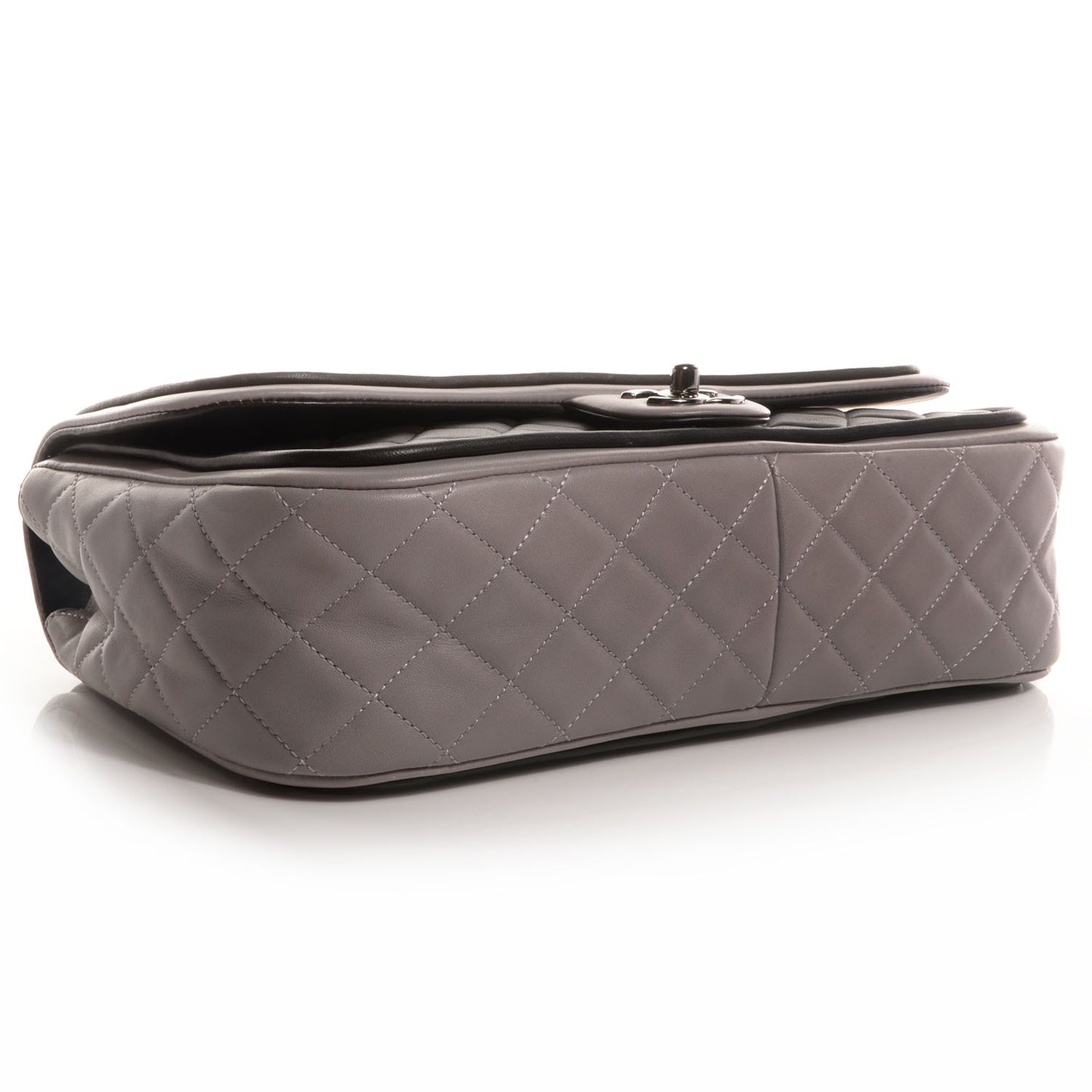 Lambskin Quilted Jumbo Classic Twist Flap Bag Black Grey