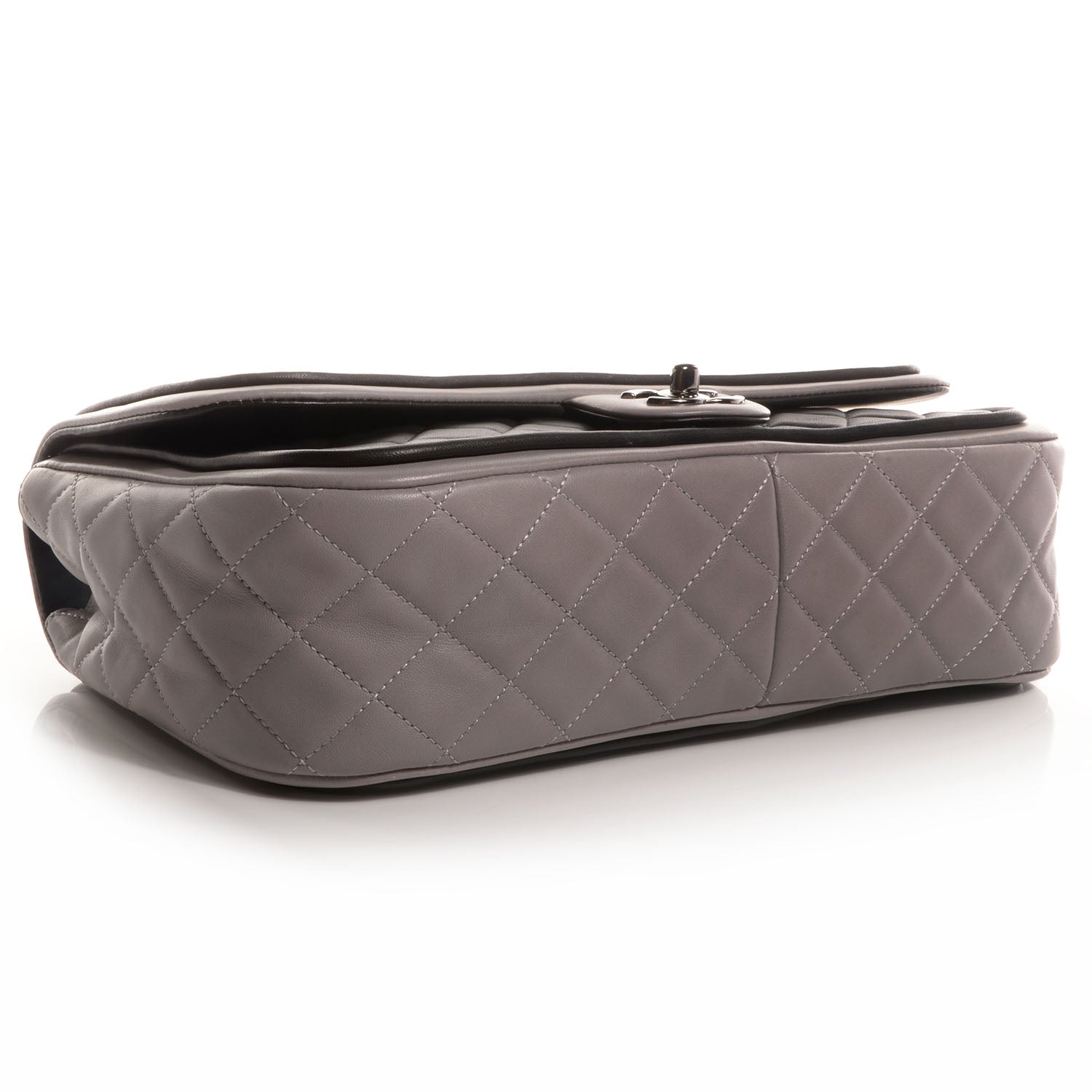 Chanel Lambskin Quilted Jumbo Classic Twist Flap Bag Black Grey 4 of 8