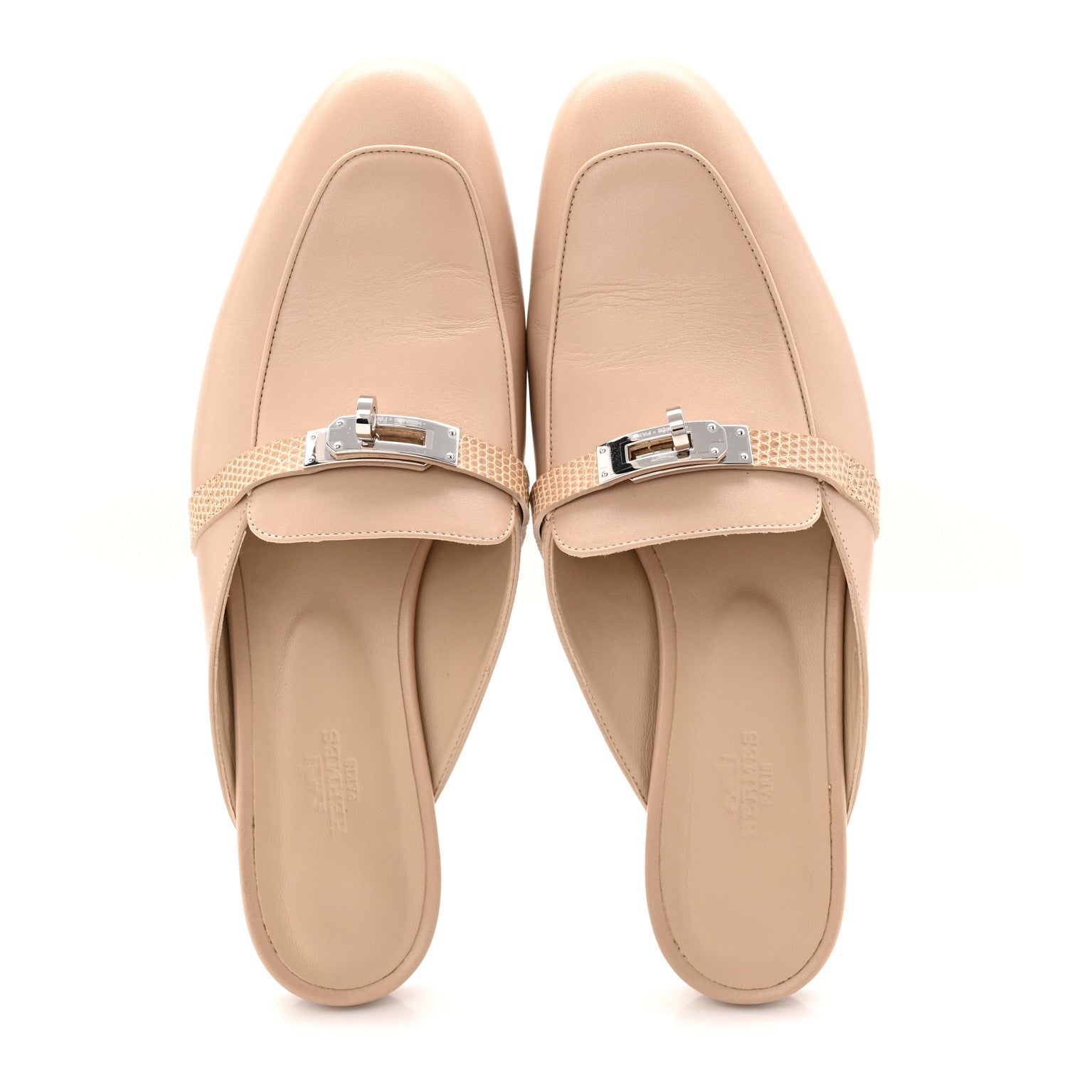 Hermes Shiny Lizard Calfskin Oz Mules 40 Beige Sarrazin 2 of 10